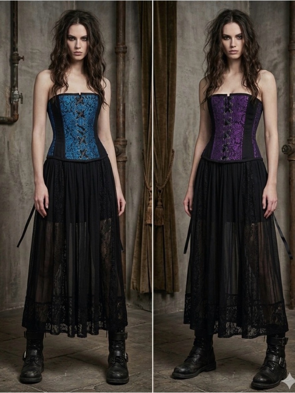 Reversible Brocade Suede Outburst Steampunk Goth Lace-Up Corset Victorian Top S